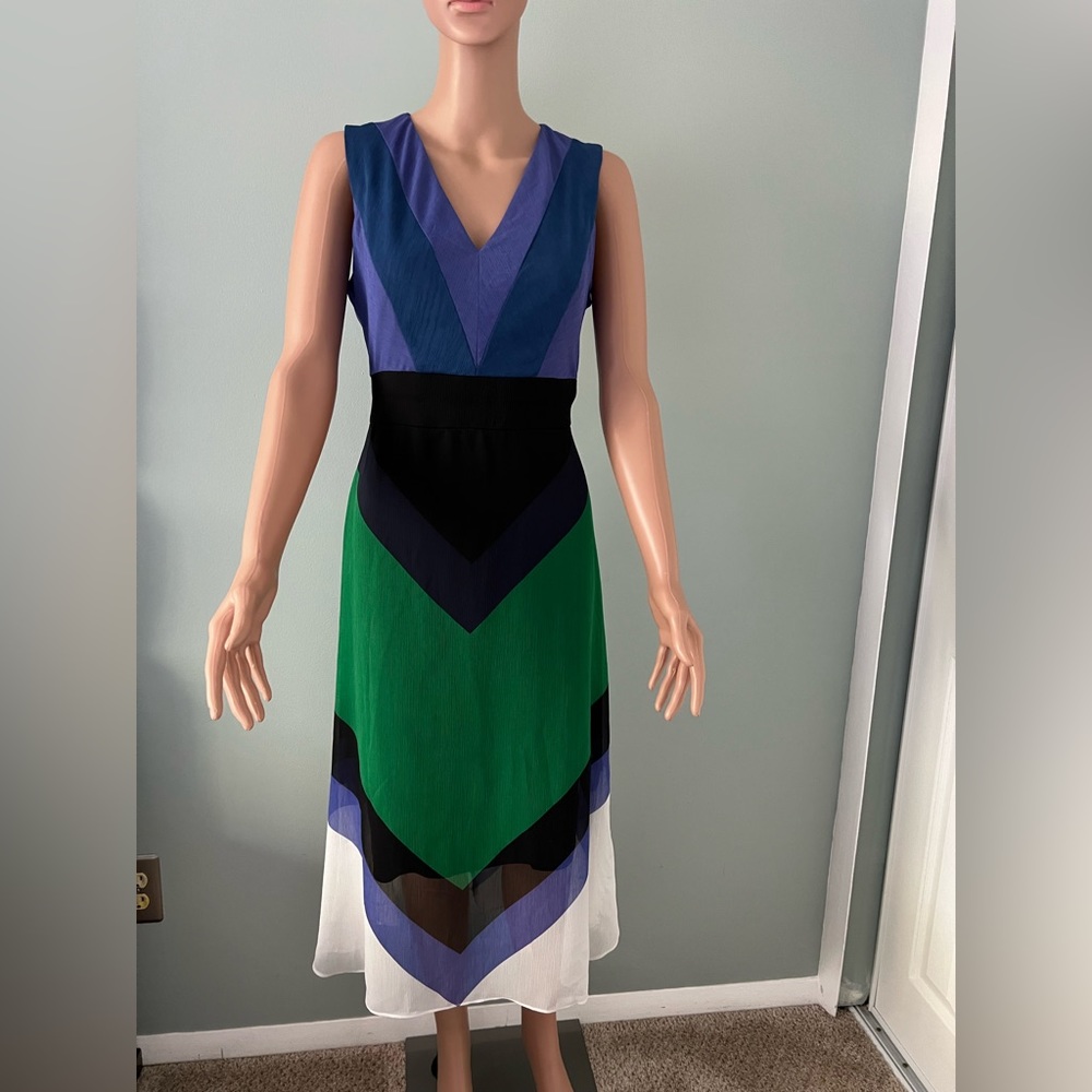 DKNY Colorblock Striped Chiffon Dress Green Combo size 4